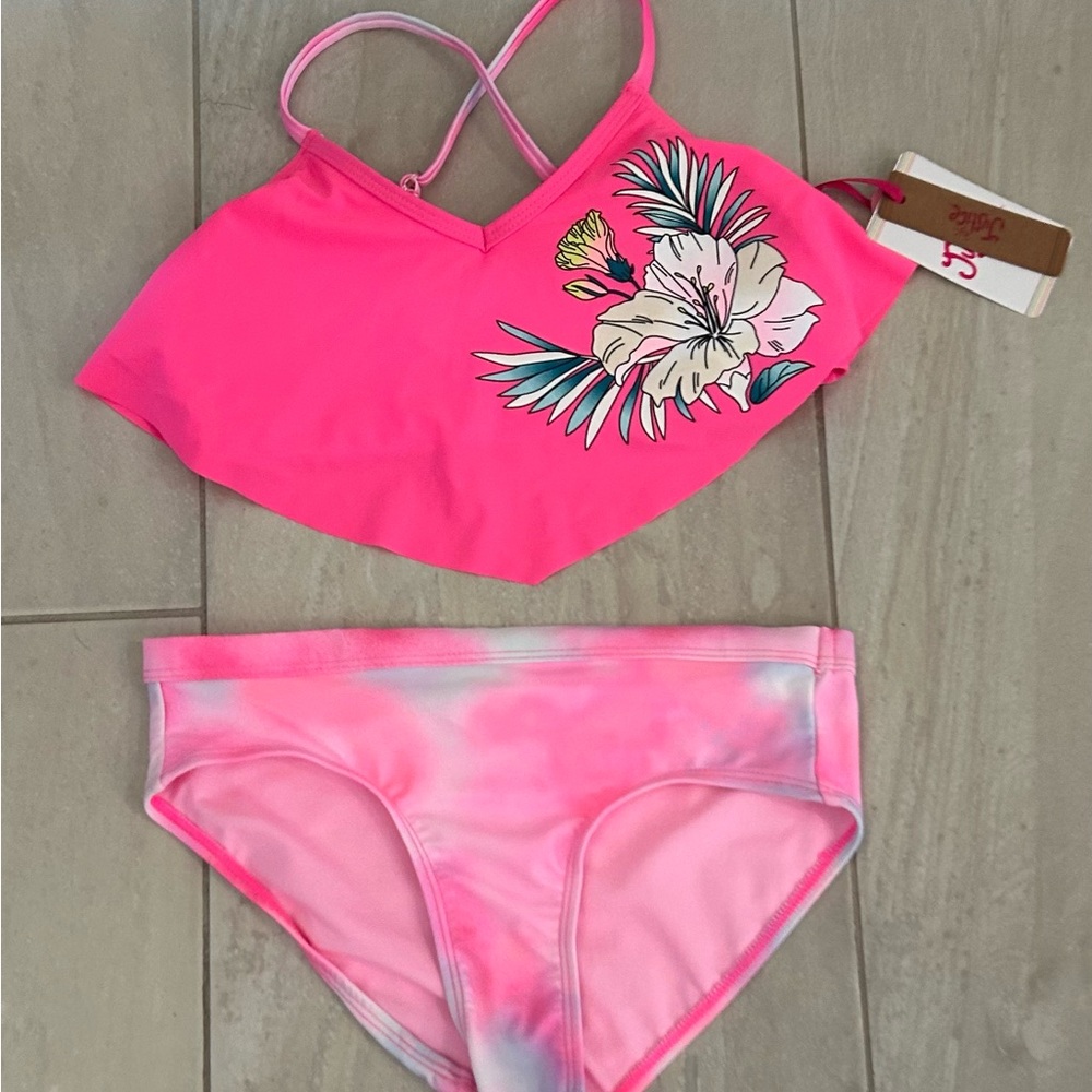 NEW Girls' Pink Floral Bikini Swimsuit 2pc Set